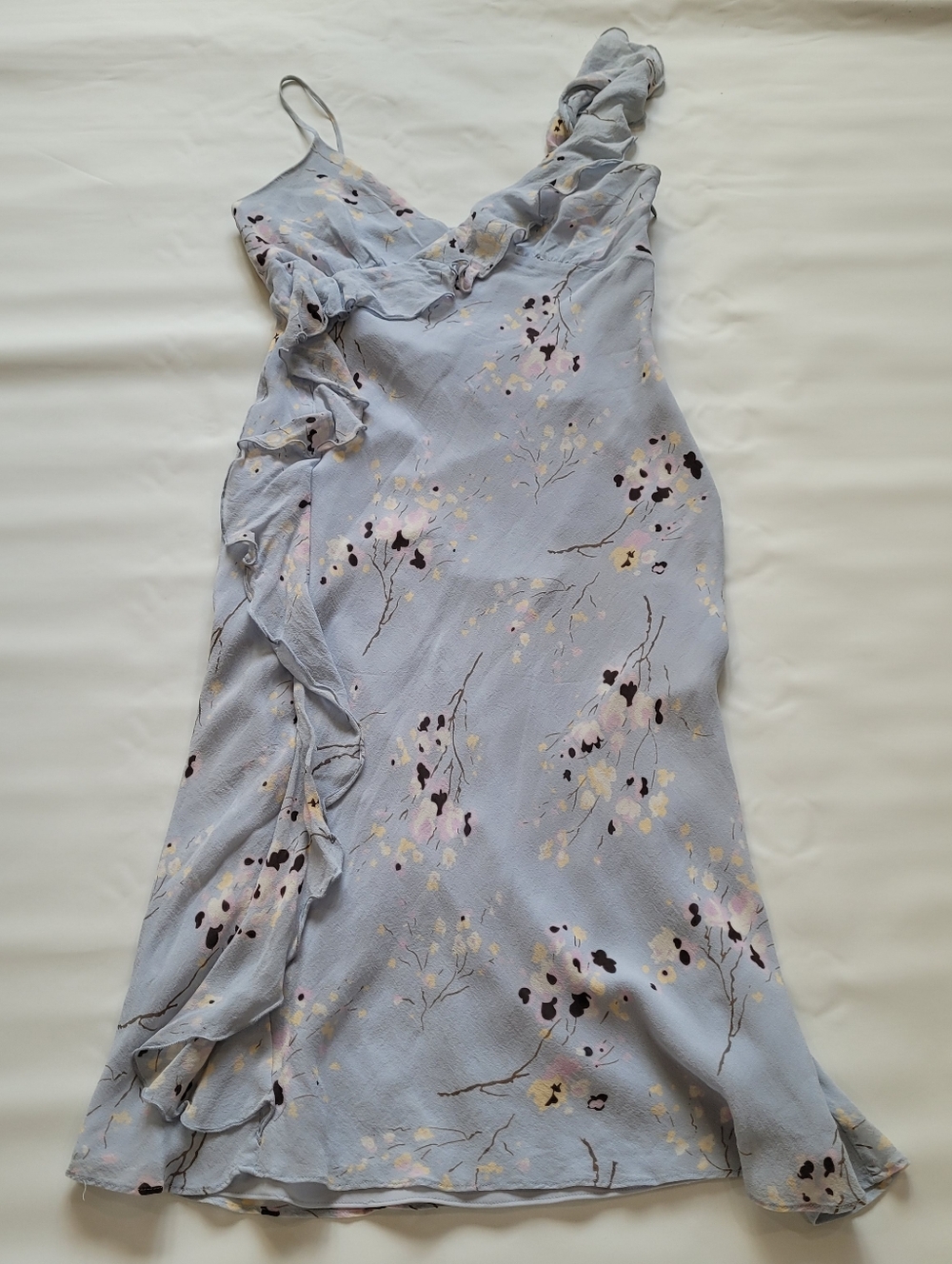 Banana Republic blue floral silk dress with ruffles